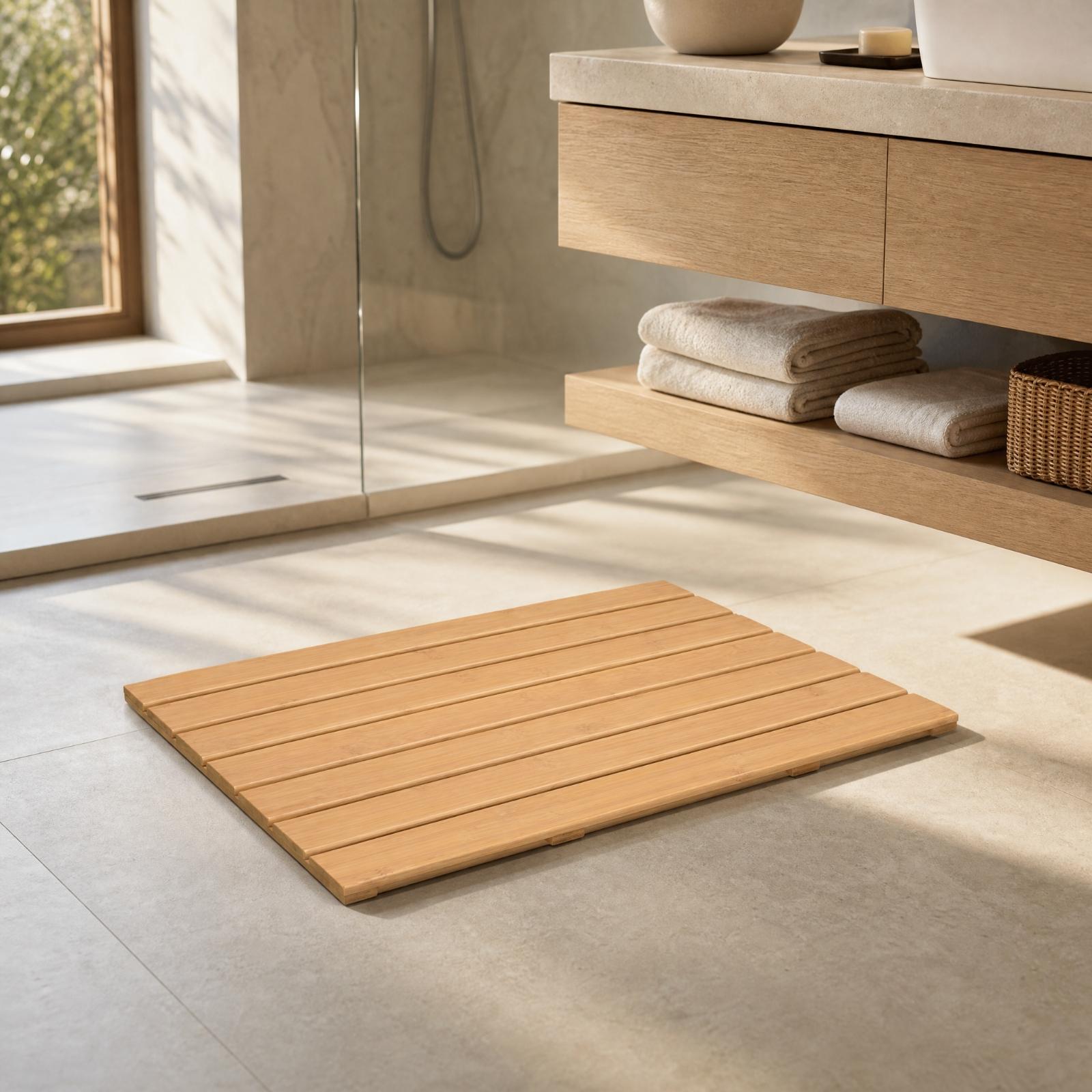 Bamboo Bath Mat - Bambus-Latten-Toilettenmatte, schnell trocknende Bambus-Dusch- und Badematte